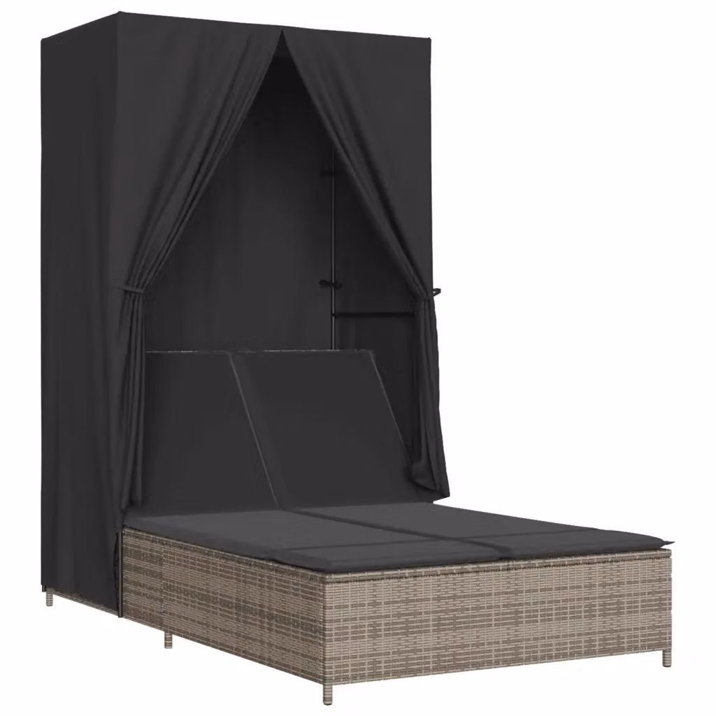 Lettino Prendisole Doppio vidaXL in Polyrattan Grigio con Tetto e Poggiatesta Regolabile – 2