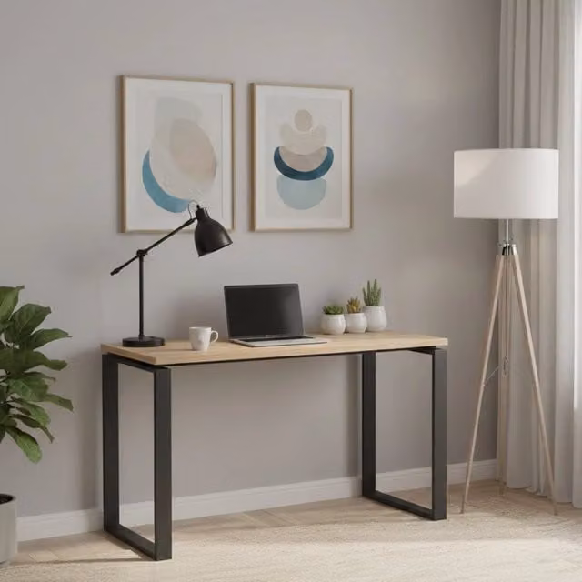 Scrivania Pierrot DMORA per ufficio e computer, design moderno in Rovere e Grigio, L: 120 cm, P: 60 cm, H: 76 cm