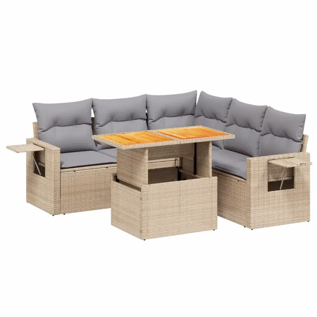 vidaXL Set Divano da Giardino a L in Polyrattan con Cuscini Beige e Grigio, 6 Pezzi con Tavolino – 2