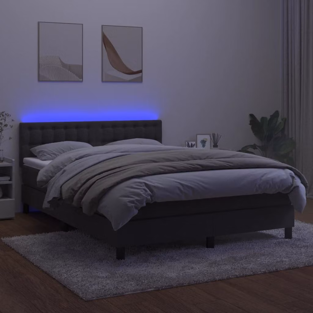 vidaXL Letto a molle con materasso e LED in velluto grigio scuro 140x190 cm - Letto a molle - Boxspringbetten - Bett - Betten