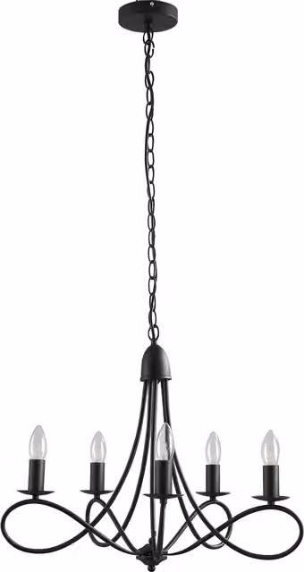 Lampadario sospeso vintage HOMCOM in acciaio nero con 5 candelieri, altezza regolabile, ideale per soggiorno e camera da letto