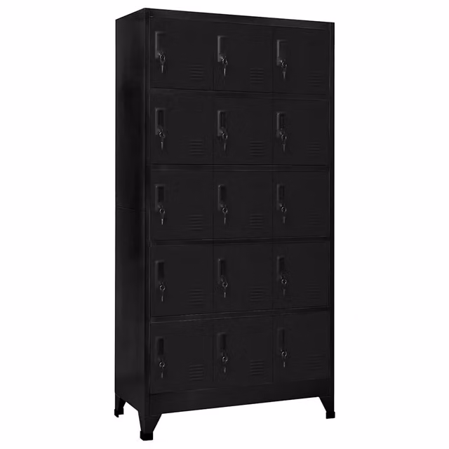 Armadietto a casellari moderno funzionale ufficio 90 x 40 x 180 cm in acciaio nero 02_0047033