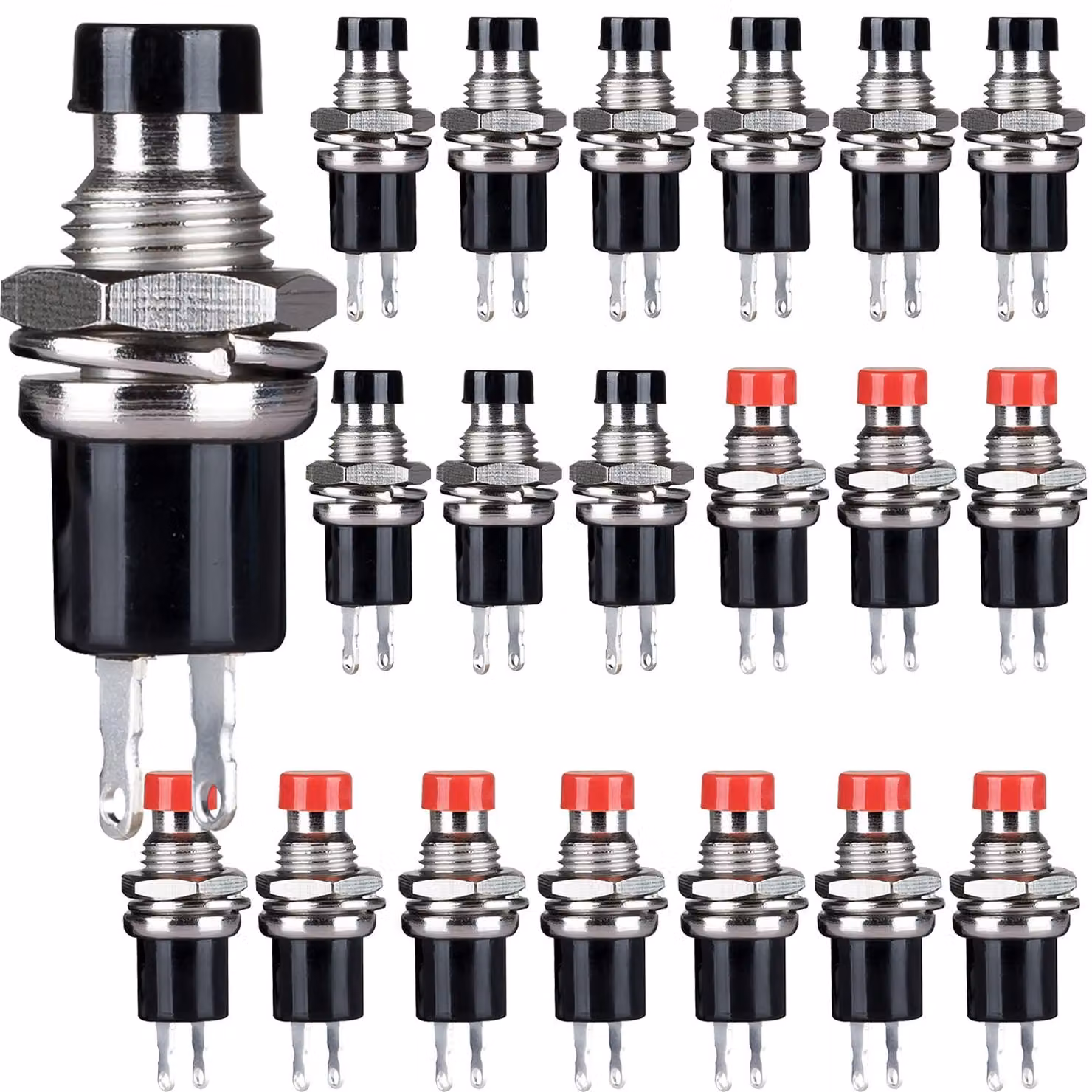 Microinterruttore SPST, normalmente chiuso, 1A, 250V AC, 2 poli, confezione da 20 pezzi, colore rosso/nero