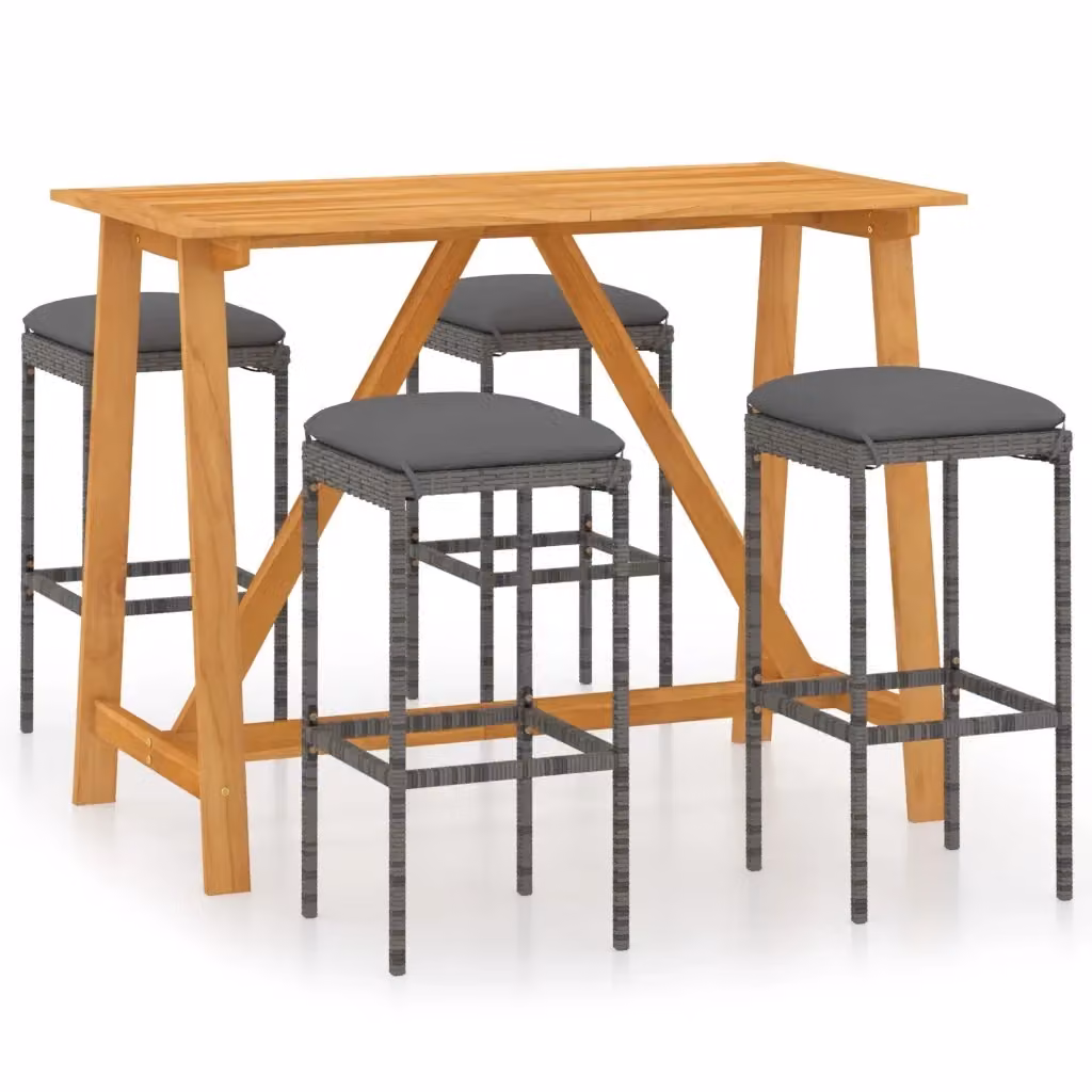 vidaXL Set da Bar da Giardino 5 pz in Polyrattan e Legno di Acacia Grigio Antracite – 2