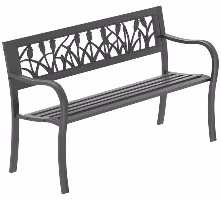 Panca da giardino, 3 posti, acciaio nero - Panca da esterno con struttura in metallo - Larghezza 125 cm - Adatta per giardino e terrazzo