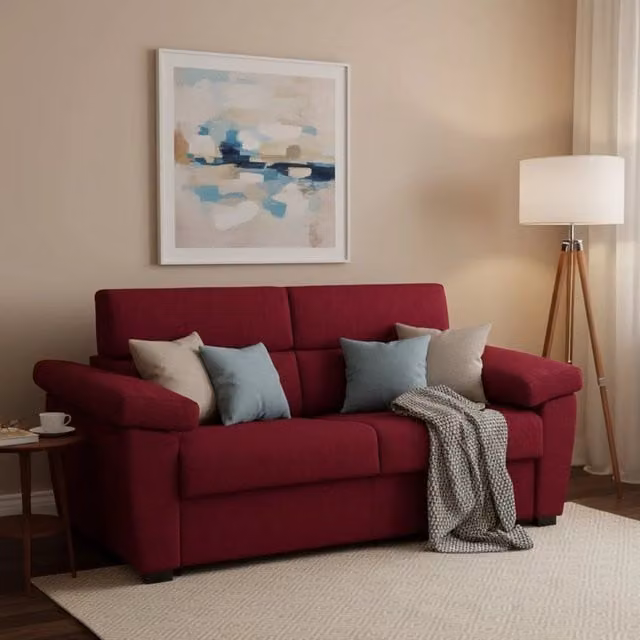 Divano Letto Trino DMORA da 3 Posti con Rivestimento Sfoderabile in Tessuto Rosso, Made in Italy, L: 225 cm, P: 95 cm – 1