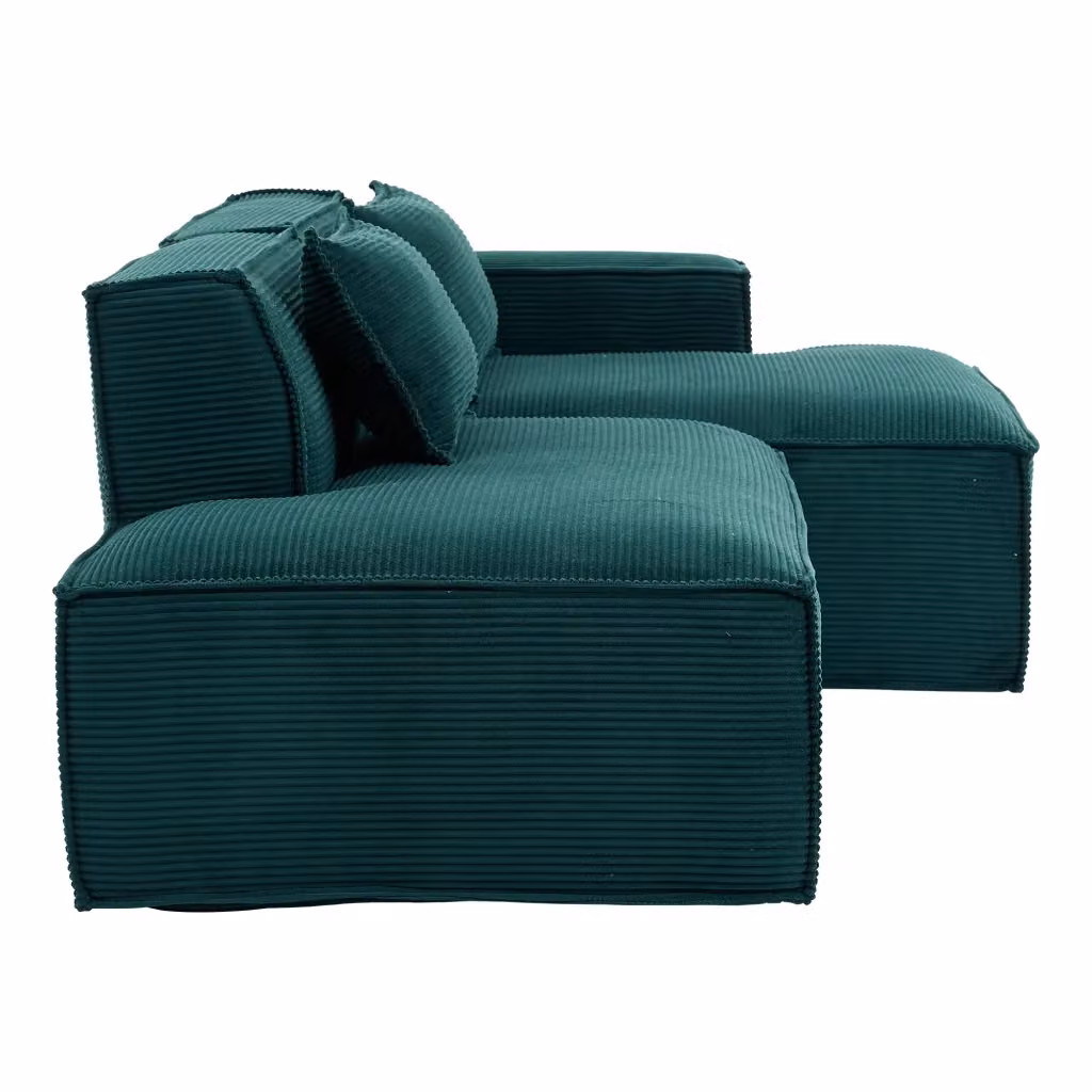 Divano lineare moderno a 3 posti in velluto a coste verde con cuscini inclusi per soggiorno, L: 235 cm, P: 70 cm, H: 70 cm – 2