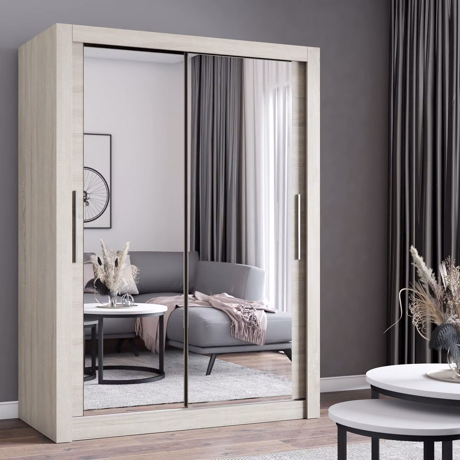 Armadio ad ante scorrevoli Armadio 180cm Sonoma/Sonoma con due specchi MILANO