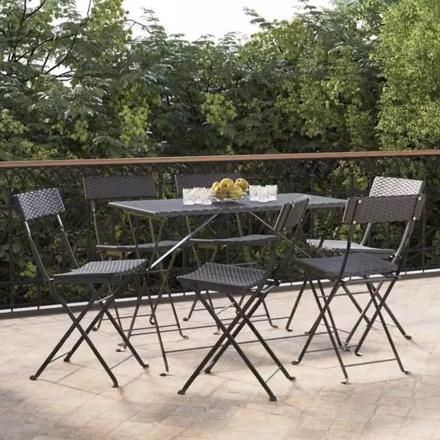 Sedie pieghevoli, 6 pezzi, in polyrattan nero e acciaio 3152113