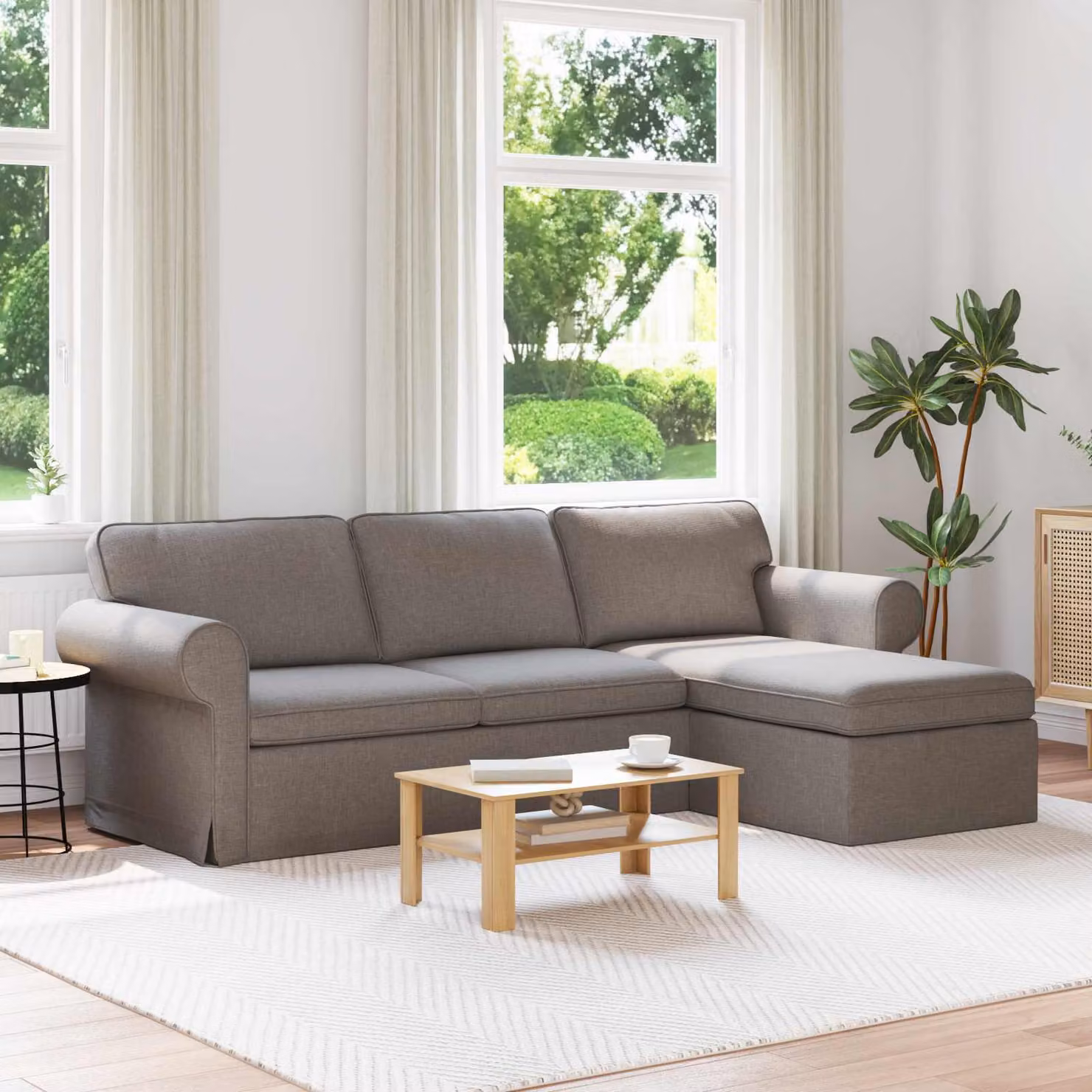 vidaXL Divano angolare Talpa in tessuto con struttura in metallo, L/P/H: 245 x 138 x 80 cm, beige o grigio – 1