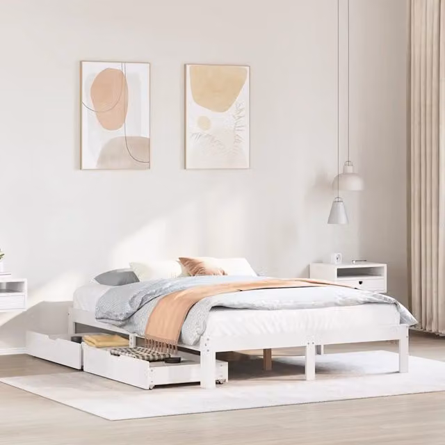 Letto con cassetti vidaXL in legno massello di pino bianco L/P/H: 203.5 x 143.5 x 140 cm