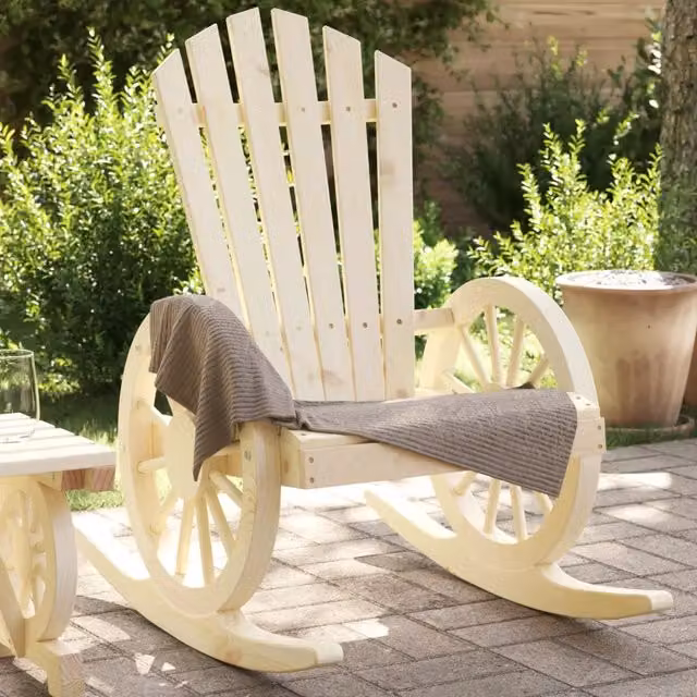 Set di 2 sedie a dondolo Adirondack vidaXL in legno massello di abete color beige per giardino e terrazzo – 1