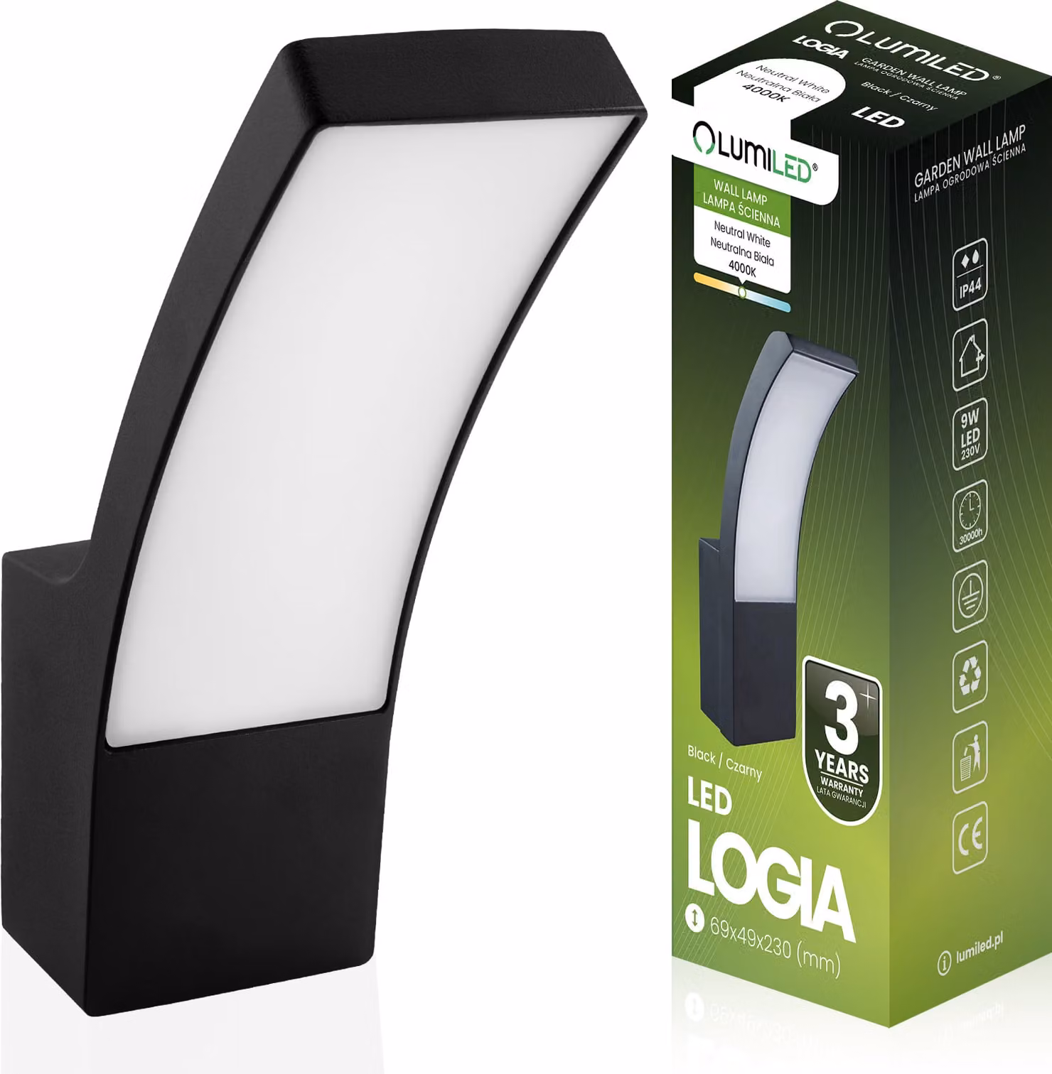 LUMILED Lampada da parete per esterni 10W 850 lm Moderna 230V 4000 K bianco neutro Lampada da parete per esterni Lampada da parete Alluminio PC Nero IP54 Giardino esterno Esterno