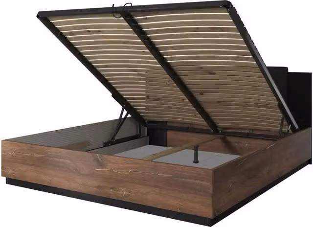 Letto contenitore 180x200 – Rovere scuro e nero – Collezione FOX – Rete inclusa