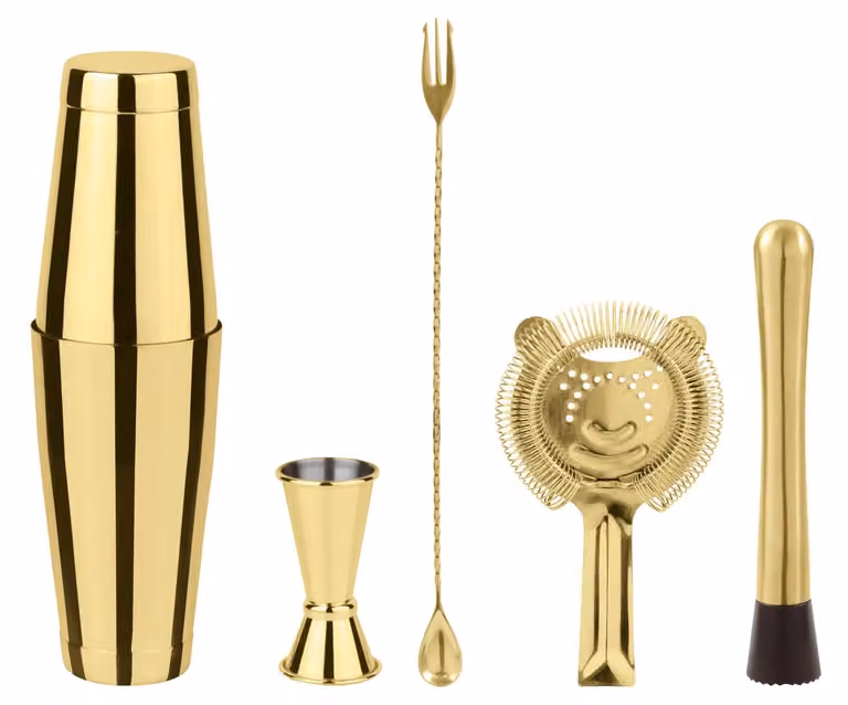 Set Mixology per barman Boston oro Paderno, 5 pezzi