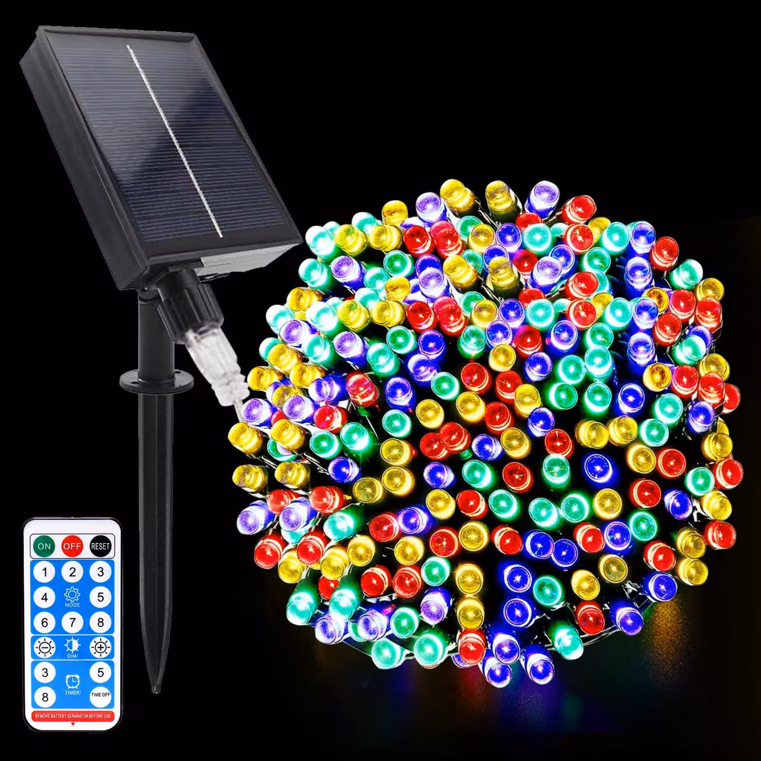 Catena luminosa solare da 20 metri, con 200 LED, impermeabile, 8 modalità, con telecomando