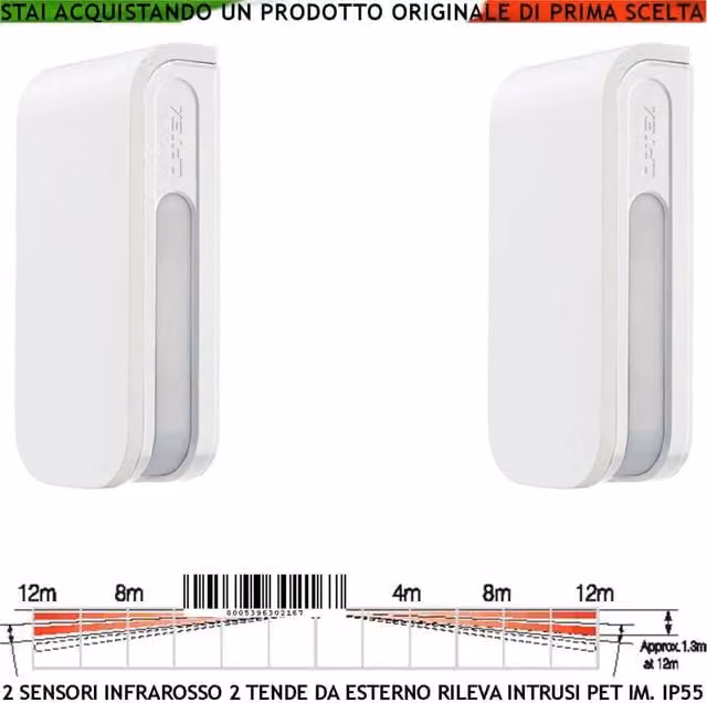 Sensore di movimento infrarosso Securvera 4 PIR BXS con doppia tenda per esterno, bianco, portata 12+12 metri lineari, con due sensori regolabili via filo per la protezione di finestre e intrusioni