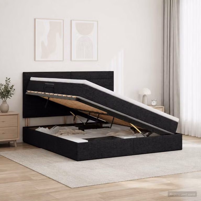 Letto con contenitore e materasso vidaXL in tessuto nero L: 140 cm, P: 200 cm, H: 104 cm