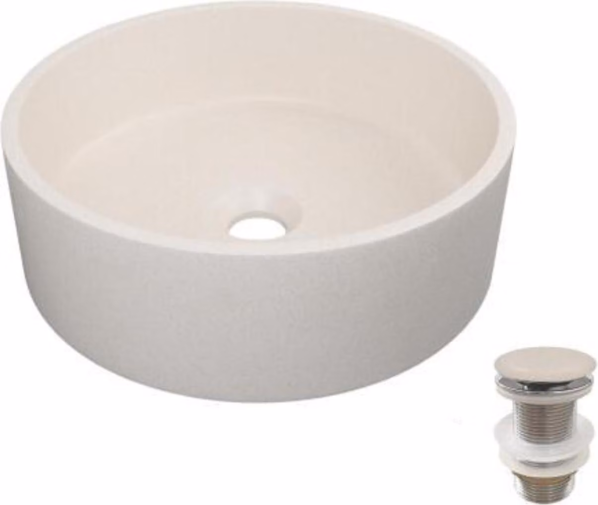 Lavabo da appoggio rotondo in gres SANDY 36x36cm + piletta