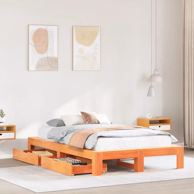 Giroletto senza Materasso-Struttura Letto Marrone Cera 120x200 cm Legno di Pino 773915