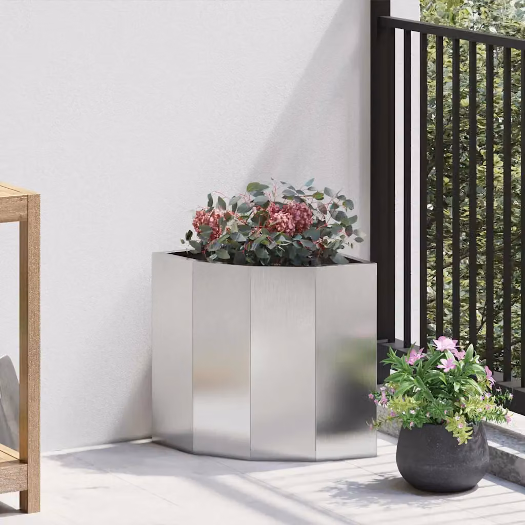 Vaso d'angolo vidaXL in acciaio inox argento L/P/H: 30 x 30 x 35 cm