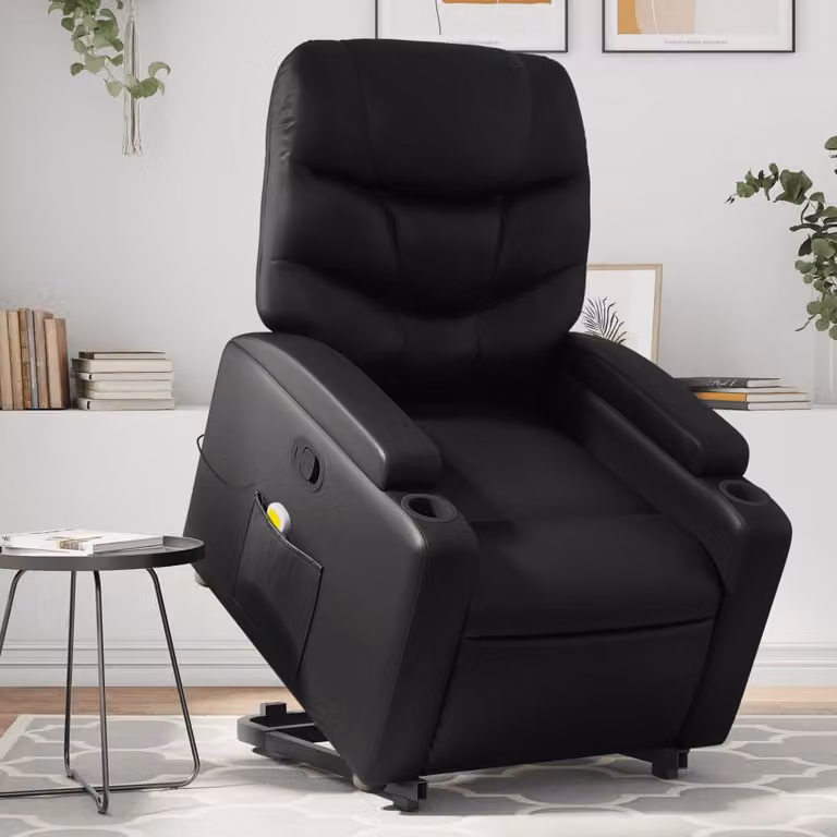 vidaXL Poltrona Alzapersona Reclinabile con Assistenza Elettrica in Similpelle Nera