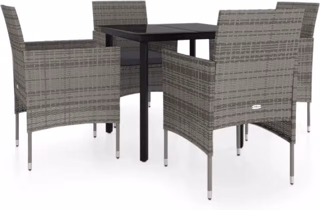Set da Pranzo da Giardino 5 pz | Set Salotto da Giardino con Cuscini Grigio e Nero