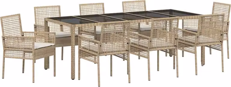 Set da Pranzo per Giardino 9 pcs Beige polyrattan