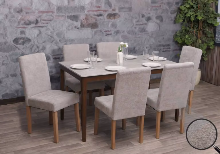set di 6 sedie da sala da pranzo Littau, sedia da cucina con schienale alto, tessuto/Vetroceramica legno ~ grigio chiaro, gambe color naturale