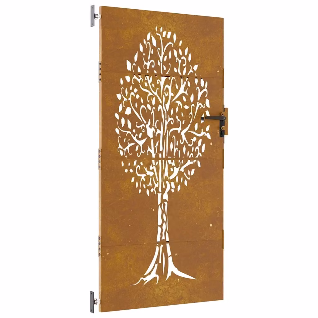 Cancello singolo da giardino vidaXL in acciaio color marrone con design ad albero, L: 85 cm, H: 175 cm – 2