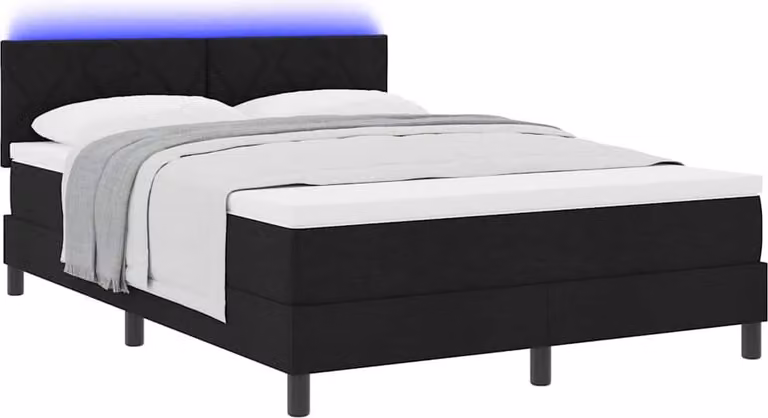 Letto a molle con materasso con led Nero 160 x 200 cm Tessuto