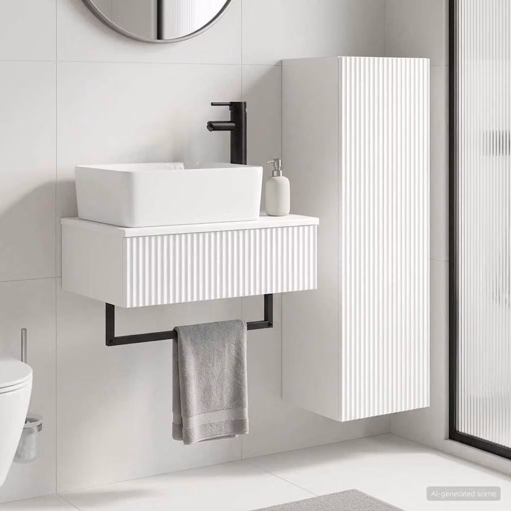 Set di mobili per il bagno vidaXL composto da mobile sottolavabo e pensile, Bianco Lucido, design moderno con ante a cerniera e ripiani interni, montaggio a parete