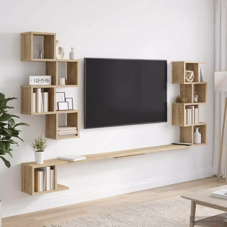 vidaXL Mensola per TV da muro moderna in Rovere Sonoma, Marrone, L: 200 cm, P: 15 cm, H: 94 cm