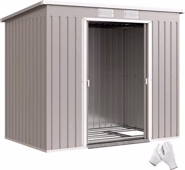 Casetta da Giardino Outsunny in Acciaio Zincato Grigio con Tetto Inclinato, 2 Ingressi e Prese d'Aria, L 213 x P 130 x H 172 cm
