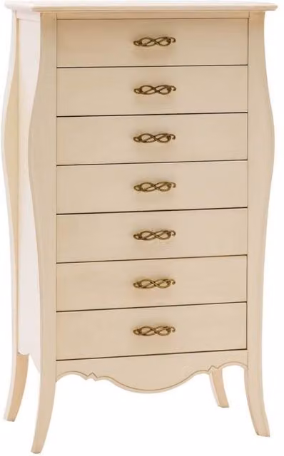 Cassettiera in legno shabby chic con 7 cassetti Mobili 2G colore avorio L: 80 cm, P: 47 cm, H: 138 cm