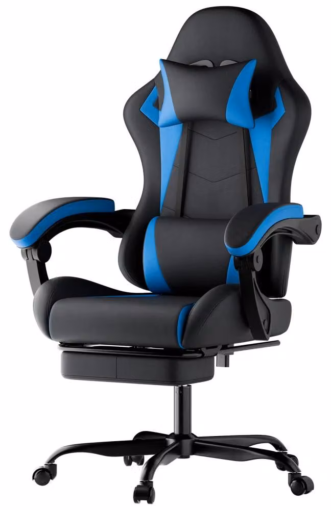 Sedia da gaming - Sedia da gaming ergonomica - Con supporto lombare e poggiatesta - Regolabile in altezza - Girevole - Imbottita - Nera/Blu