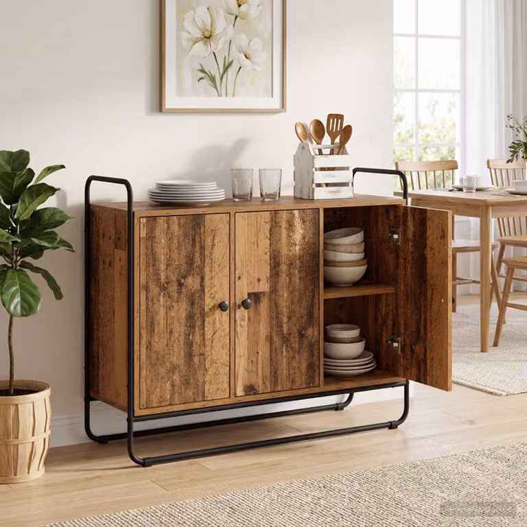 Credenza in stile industrial vidaXL in legno ingegnerizzato e metallo, colore marrone, L 102 x P 35 x H 75 cm
