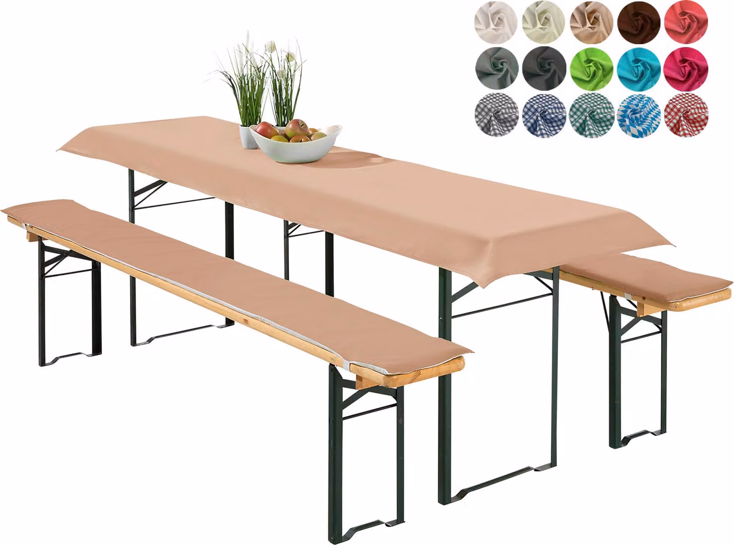 heimtexland ® Set di rivestimenti per set da birreria, 3 pezzi: tovaglia, imbottitura per panca da birreria, cuscino per seduta, decorazione da tavola, tipo 698, beige, per tavolo da 50x220 cm
