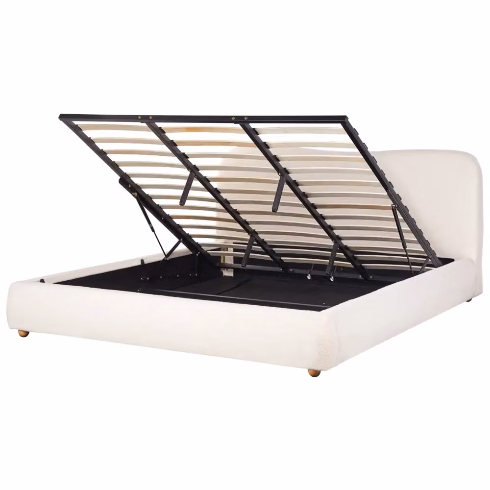 Letto contenitore BELIANI in tessuto bouclé bianco con design moderno e minimalista L/P: 180 x 200 cm – 2