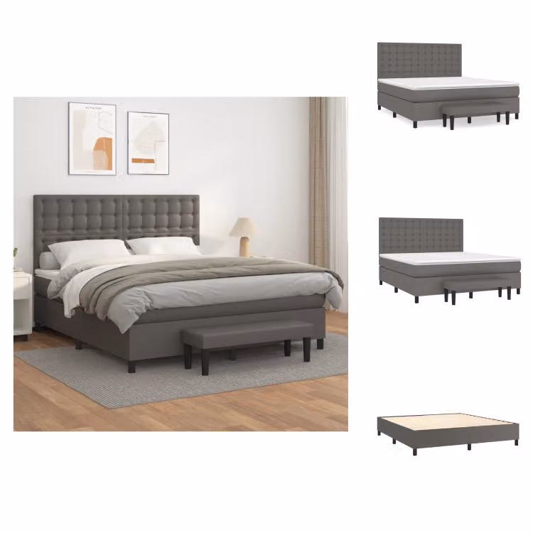 vidaXL Letto a molle con materasso grigio 160x200 cm in Pelle finta - Letti & strutture letto