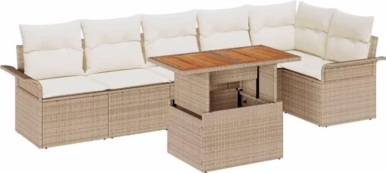 Set Divano da Giardino 7 pcs Beige Poly Rattan