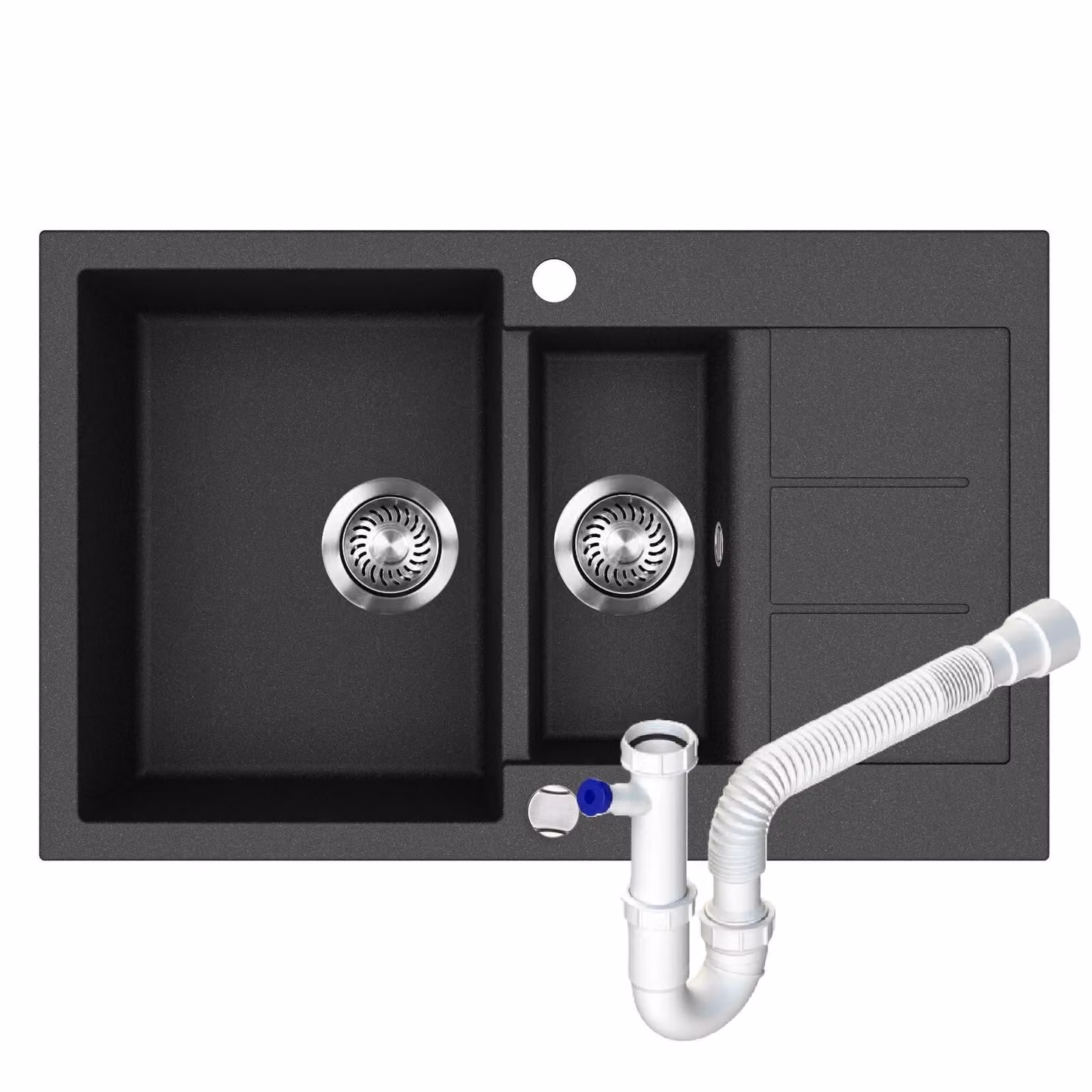 Lavello da cucina in granito 80×50 cm da incasso con sifone, doppia vasca SQT151-601AW