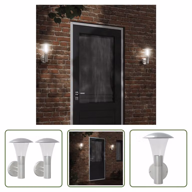 The Living Store Luci da parete per esterni 2 pezzi in acciaio inox argento