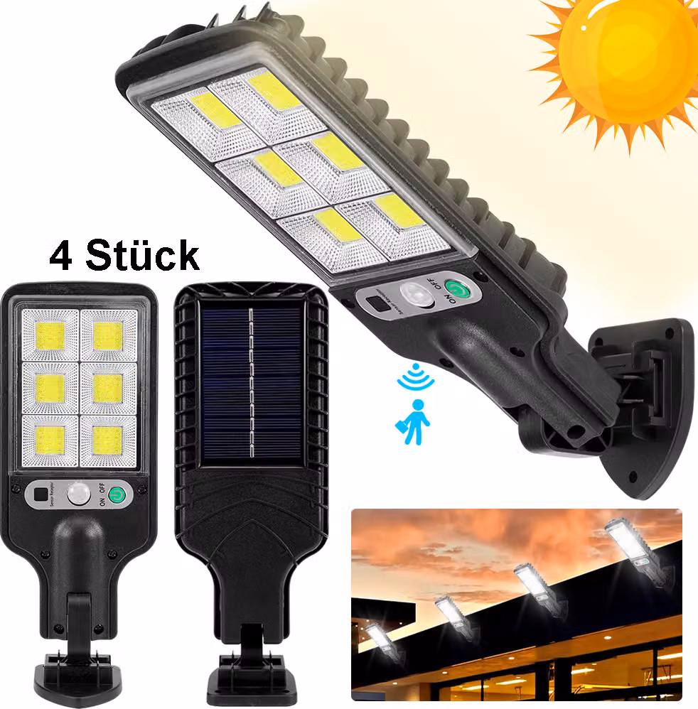 Set di 4 lampade a LED solari con sensore di movimento, lampioni da esterno IP65, luci da giardino a luce bianca fredda, lampade solari per balconi, cortili, giardini e gazebo