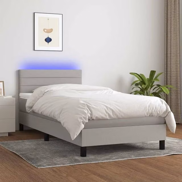 Letto a Molle Materasso e LED-Struttura Letto con Materasso Grigio Chiaro 80x200 cm Tessuto 241696
