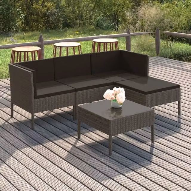 Set Divani da Giardino 5 pz con Cuscini in Polyrattan Grigio 3094378