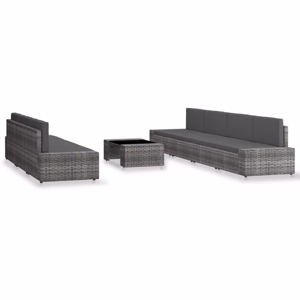 set salotto da giardino 8 pezzi in rattan grigio