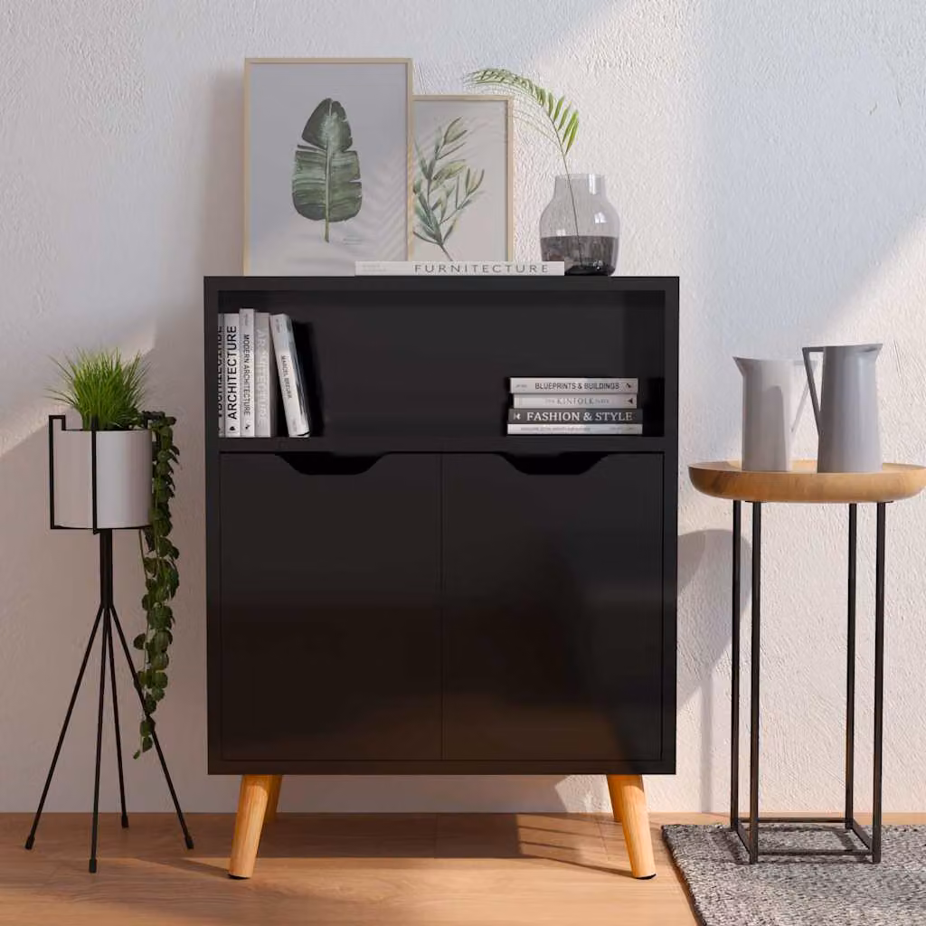 vidaXL Credenza Moderna Nero Lucido in Legno MDF L: 60 cm, P: 30 cm, H: 72 cm