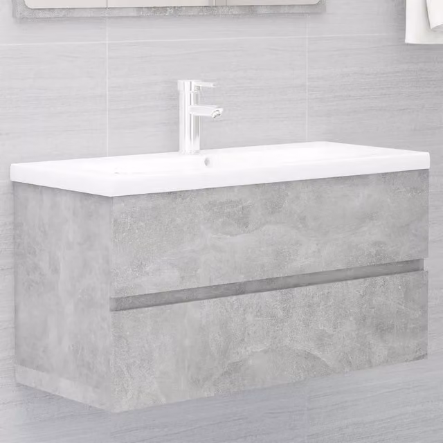 Mobile da bagno moderno vidaXL con lavabo integrato, sospeso, in legno e MDF, colori grigio e bianco, H: 90 cm, L: 76,5 cm, P: 38,5 cm