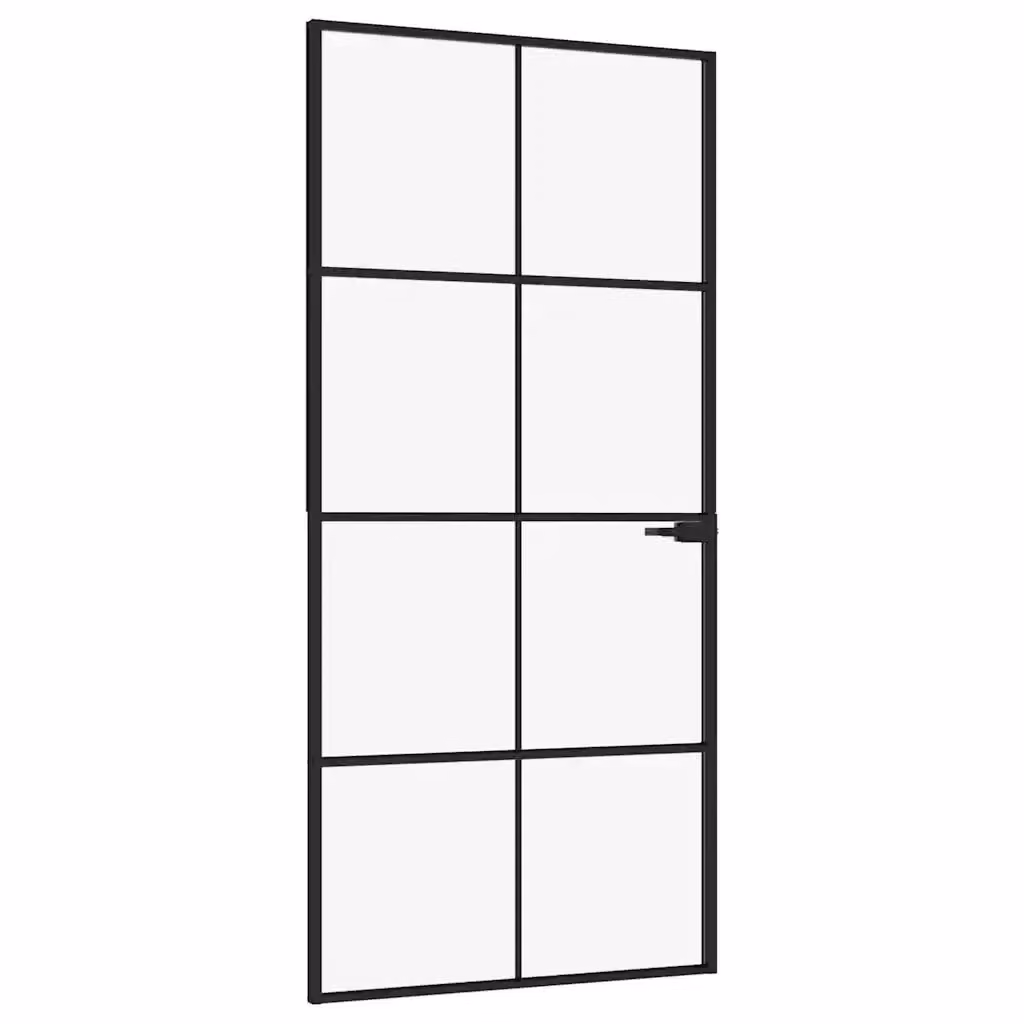 Porta Interna Reversibile vidaXL in Alluminio e Vetro Temperato Trasparente, Colore Nero, L: 93 cm, H: 201,5 cm – 2